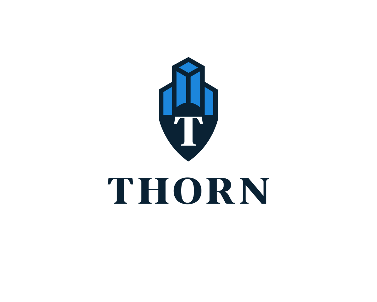 The Thorn Properties Logo - A shield made of buildings and the letter T